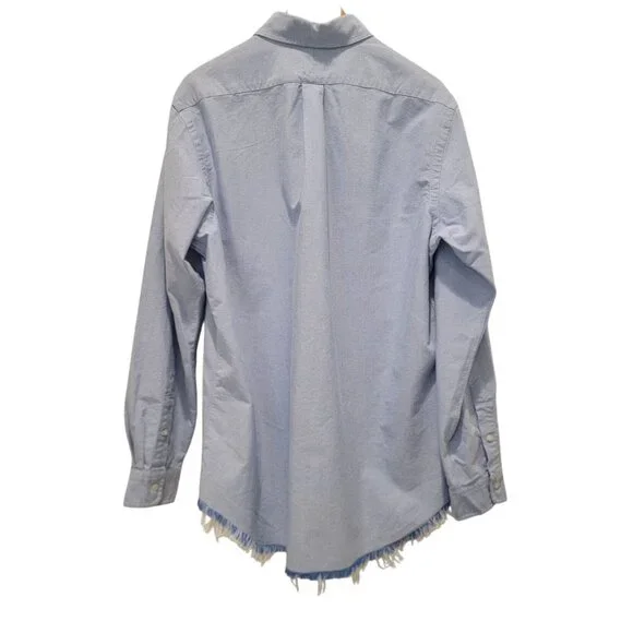 NWT Ralph Lauren Blue Classic Oxford Button-Down Shirt w/ Fringe Raw Hem Men's L - Picture 2 of 9